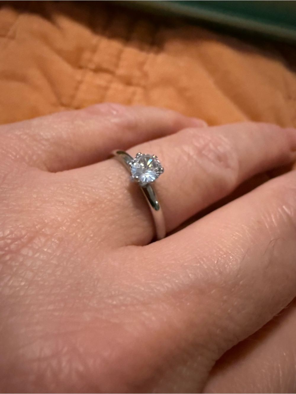 Classic Solitaire Round-Cut Silver Fashion Ring- White Crystal - Size 7